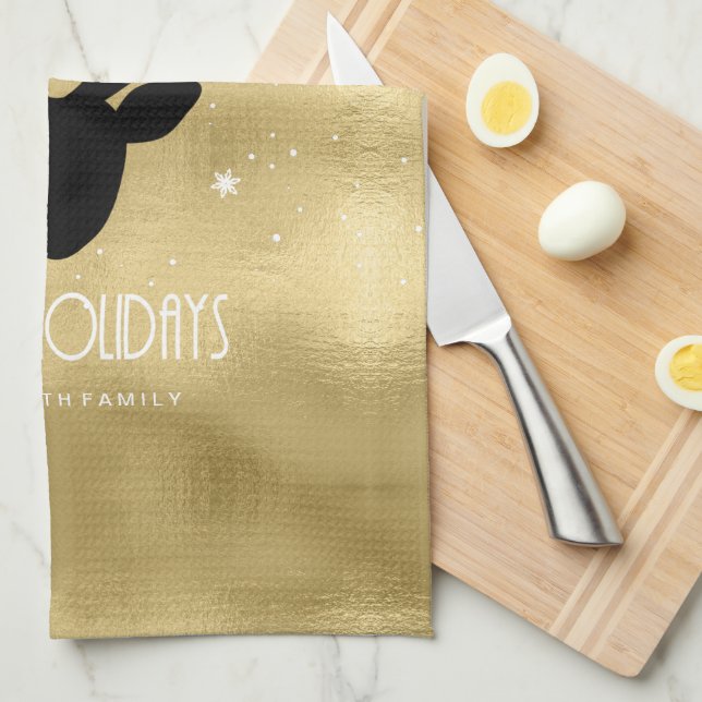 Hjort Antlers Silhouette & Snöflingor Guld ID861 Kökshandduk (Vikt i Fjärdedel)