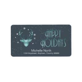 Hjort Antlers Silhouette & Snöflingor Teal ID861 Adressetikett
