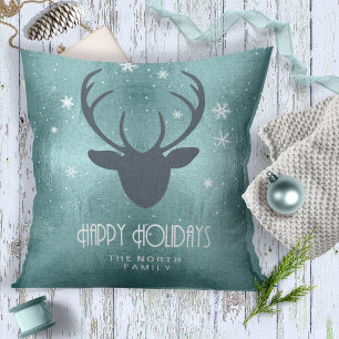 Hjort Antlers Silhouette & Snöflingor Teal ID861 Kudde