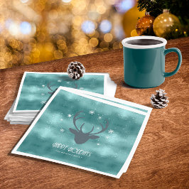 Hjort Antlers Silhouette & Snöflingor Teal ID861 Pappersservett