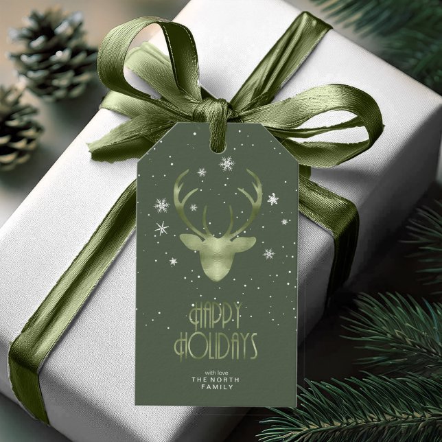 Hjort Antlers & Snö, Grönt-ID861 Gift-Märkre Presentetikett (Skapare uppladdad)