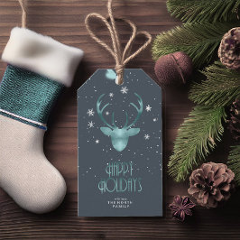 Hjort Antlers & Snö jul Teal ID861 Presentetikett