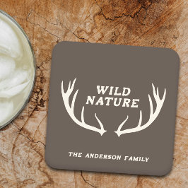 Hjort Antlers & Vild Natature Underlägg Papper Kvadrat