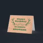 Hjort Antlers Vintage Brother Birthday Kort<br><div class="desc">Födelsedagskort för broder med vintage hantverkare pappra och grönt hjortar och tankfull vers.</div>