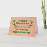 Hjort Antlers Vintage Grandson Birthday Kort<br><div class="desc">Födelsedagskort för barnson med pappra och grönt hjortar för vintagar och  och tankfull vers.</div>