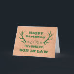 Hjort Antlers Vintage Son i Law Birthday Kort<br><div class="desc">Födelsedagskort för son i juridik med vintage hantverkare pappra och grönt hjortar och tankfull vers.</div>