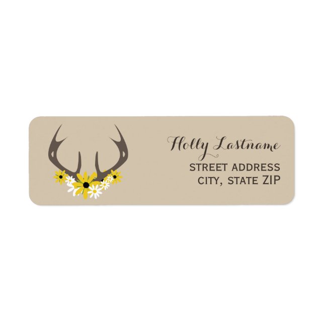Hjort Antlers + Wildblommors adressetikett Returadress Etikett (Framsidan)