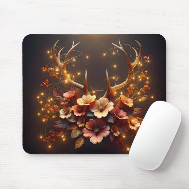 Hjort Antlers with Autumn Flowers Musmatta (Med mus)