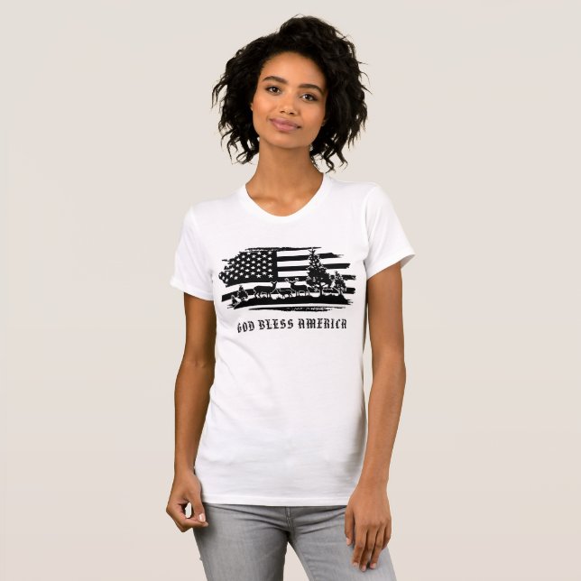 *~* Hjort AP27 Forest A Gräs American Flagga Shirt T Shirt (Hel framsida)