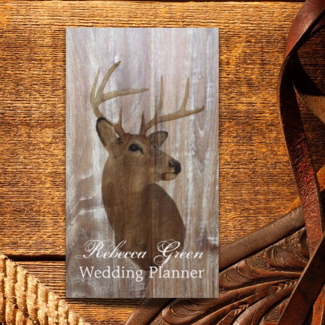 hjort av westernt land-träskkorn visitkort (rustic western country wood grain deer business card)