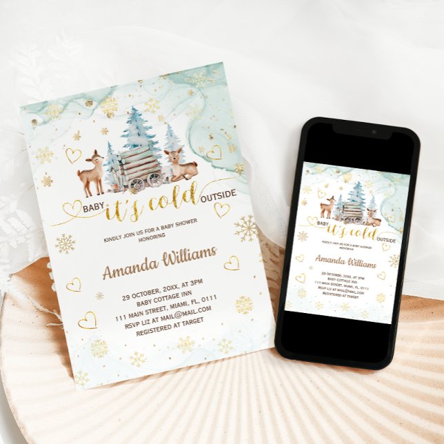 Hjort Baby Det är Kallet utanför vattenfärgsbabysk Inbjudningar (Skapare uppladdad)