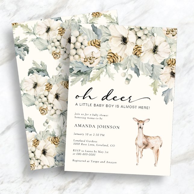 Hjort Baby Pojke Bebis Shower Inbjudan (Deer Baby Boy Shower Invitation
)