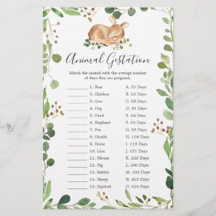Hjort Baby Shower Animal Gestation Game