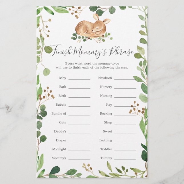 Hjort Baby Shower Avslutar Mamma Phrase (Framsida)