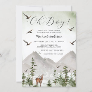 Hjort Baby Shower för Träd i bergsskogarna Gräs Inbjudningar