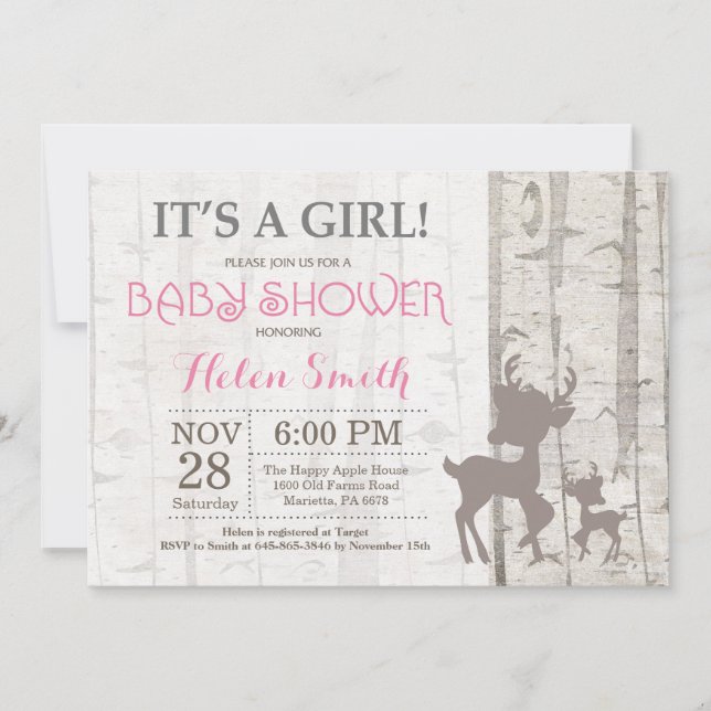 Hjort Baby Shower-inbjudan Rustic Woodland Inbjudningar (Framsida)