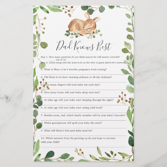 Hjort Baby Shower Pappa känner till bästa spel (Framsida)
