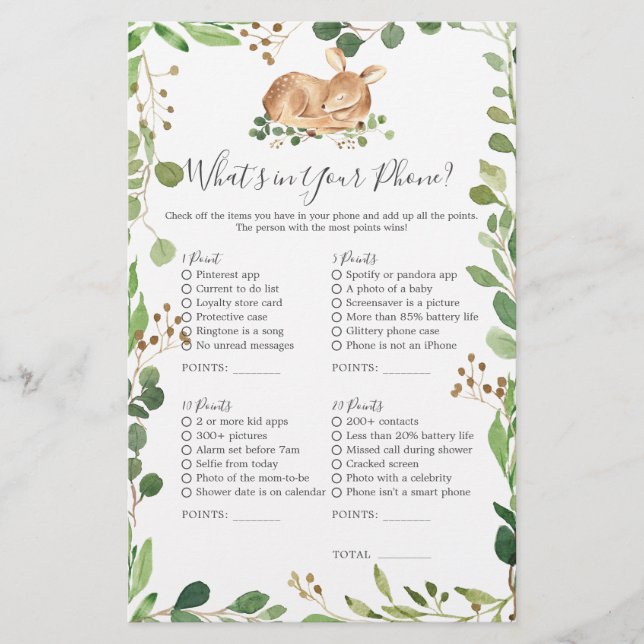 Hjort Baby Shower What's in Your Mobil (Framsida)