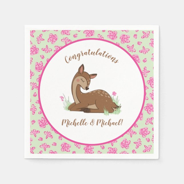 Hjort Baby Shower Woodland Fawn Rosa Pappersservett (Framsidan)