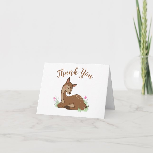 Hjort Baby Shower Woodland Fawn Rosa Tack Kort (Framsida)