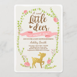 Hjort babydusch bjudenWoodland Girl rosa guld Inbjudningar