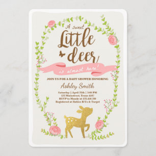 Hjort babydusch bjudenWoodland Girl rosa guld Inbjudningar
