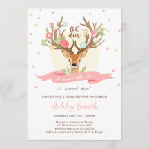 Hjort babyduschinbjudan Woodland Antlers Girl