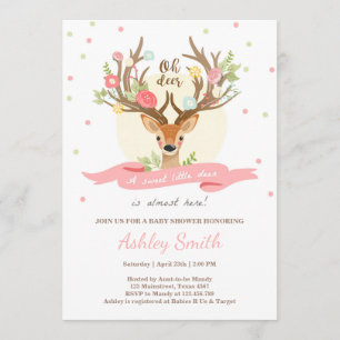 Hjort babyduschinbjudan Woodland Antlers Girl Inbjudningar