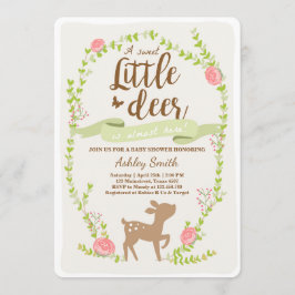 Hjort Babyduschinbjudan Woodland Girl rosa Inbjudningar
