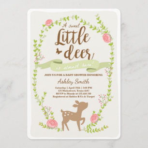 Hjort Babyduschinbjudan Woodland Girl rosa Inbjudningar