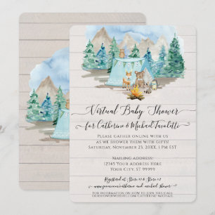 Hjort Bear Rustic Wood Forest Virtuell Baby Shower Inbjudningar