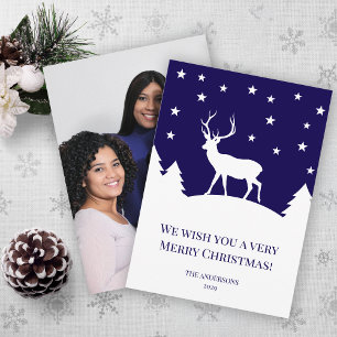 Hjort Blå Vit Vinter Jul Familjefoto Julkort