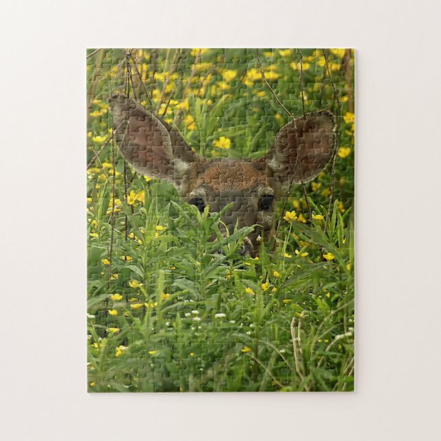 Hjort Bland WildblomPuzzle Pussel (Vertikal)