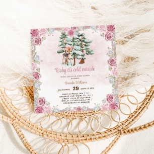 Hjort Blommig Söt Babyflicka Shower Inbjudningar