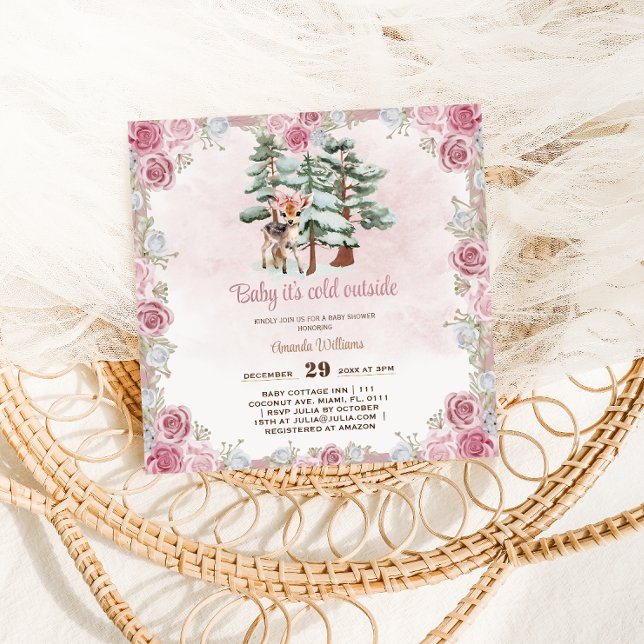 Hjort Blommig Söt Babyflicka Shower Inbjudningar (Skapare uppladdad)