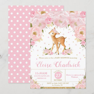 Hjort  Blommigt Baby Shower-inbjudan flicka Inbjudningar