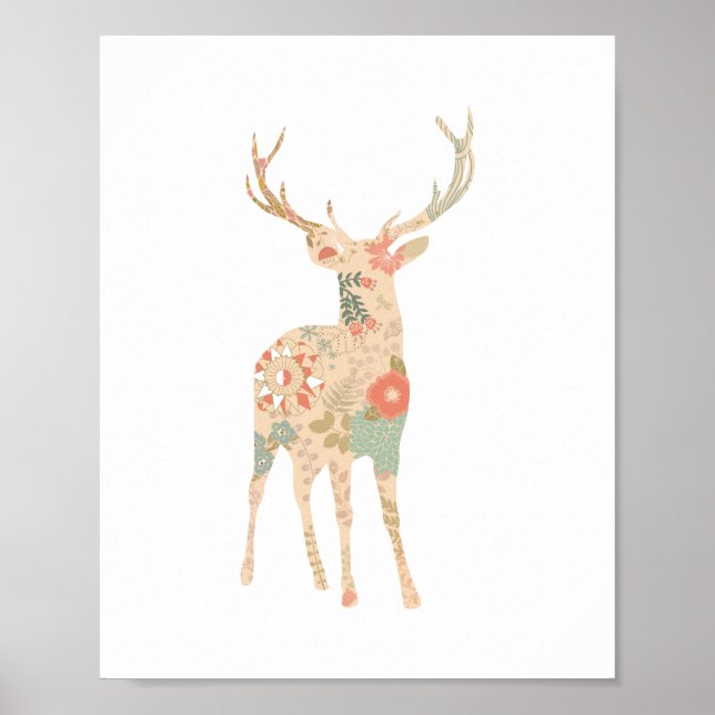 Hjort Blommigt Silhouette Flowers Poster (Framsidan)