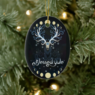 Hjort Blsed Yule Måne Pharse Witch Pagan Witchy Julgransprydnad Keramik