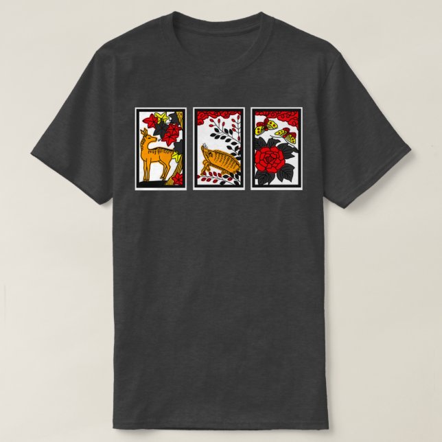 Hjort Boar Butterfly Hanafuda Hand Koi Koi T Shirt (Design framsida)