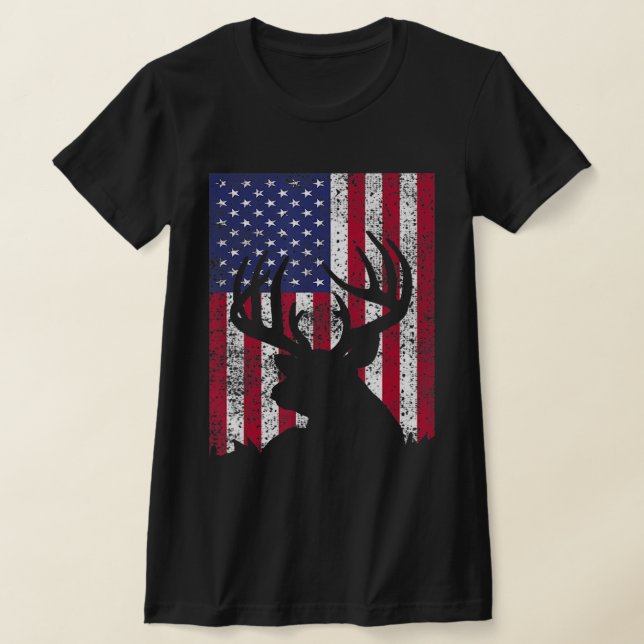 Hjort Bow Hunting Tee Whitetail Hunter American Fl (Laydown)