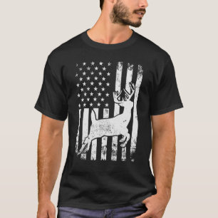 Hjort Bow Hunting Whitetail Hunter American Flagga T Shirt