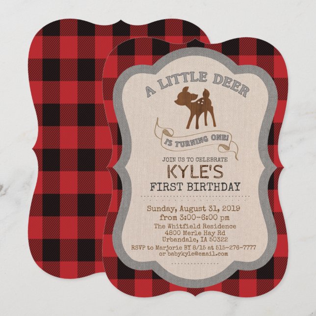 Hjort Boy 1:a födelsedagsinbjudan Inbjudningar (Fram/baksida)