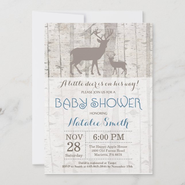 Hjort Boy Baby Shower-inbjudan Rustic Woodland Inbjudningar (Framsida)