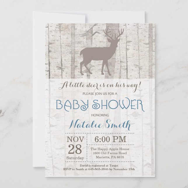 Hjort Boy Baby Shower-inbjudan Rustic Woodland Inbjudningar (Framsida)