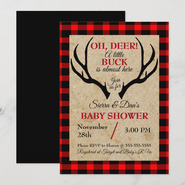 Hjort Buck Boy Shower Inbjudningar (Fram/baksida)