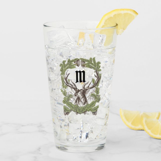 Hjort Buck Gräs Garland Monogram Man Cave Lodge Glaskopp (Bakside Is)