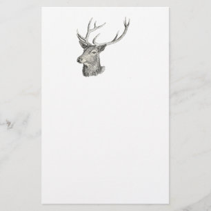 Hjort Buck Head med Antlers Black and White Art Ar Brevpapper
