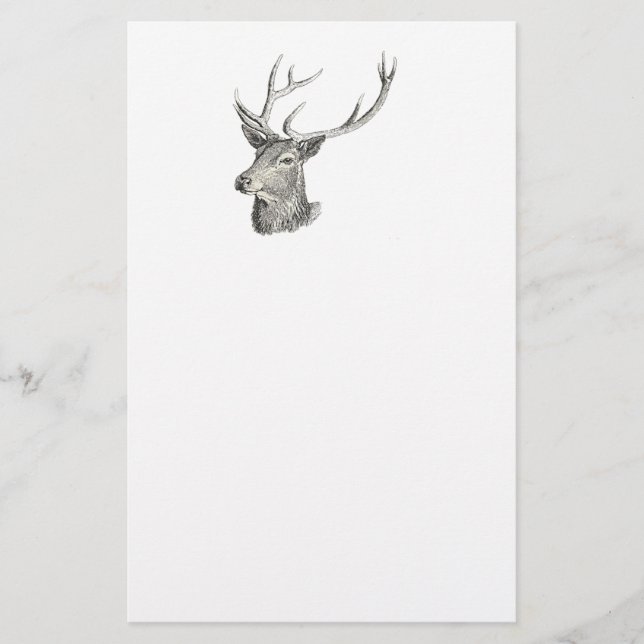 Hjort Buck Head med Antlers Black and White Art Ar Brevpapper (Framsida)