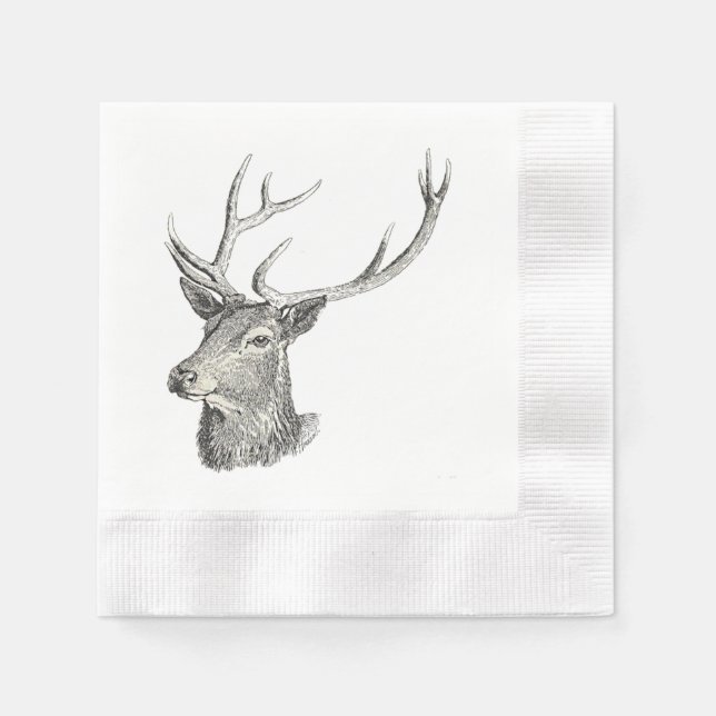 Hjort Buck Head med Antlers Black and White Art Ar Pappersservett (Framsidan)