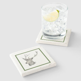 Hjort Buck Head med Antlers Black and White Art Ar Stenunderlägg